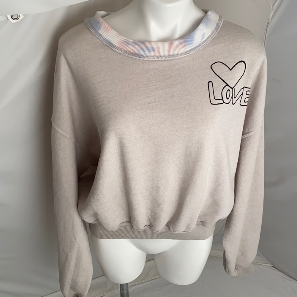 Free People Feel The Love gray multicolor tie dye collar boho pullover - Picture 2 of 10